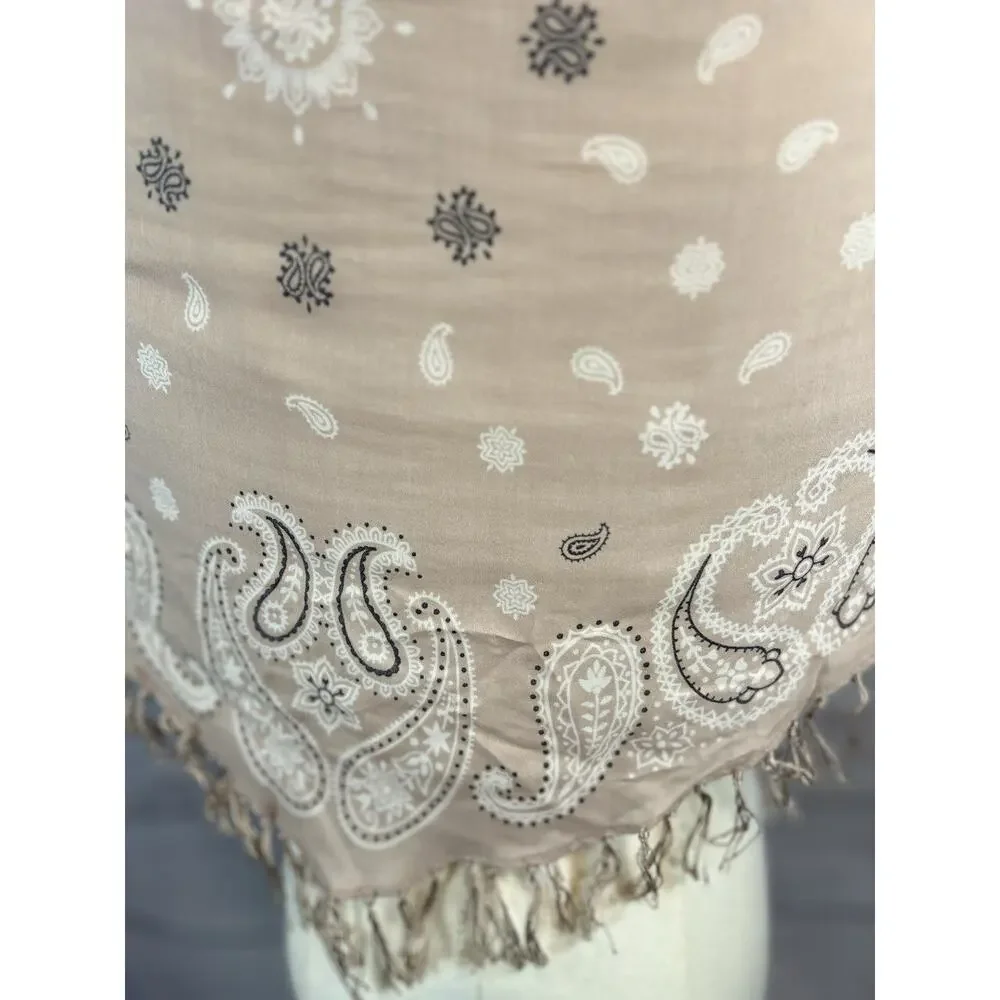 Madewell Mauve Paisley Bandana Fringe Scarf Shawl Silk Blend NWT Diamond Shape